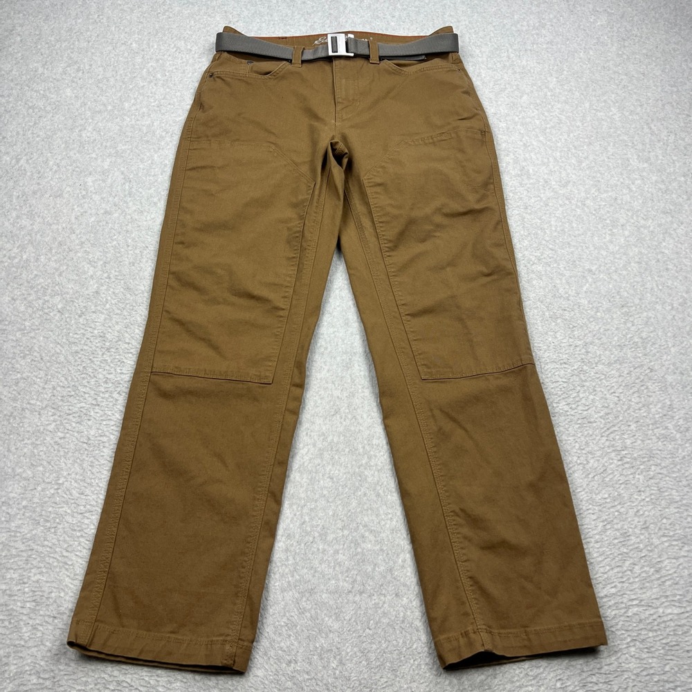 Eddie Bauer Mountain Ops Pants Mens 34x32 Brown Double Knee Work Stretch Belted